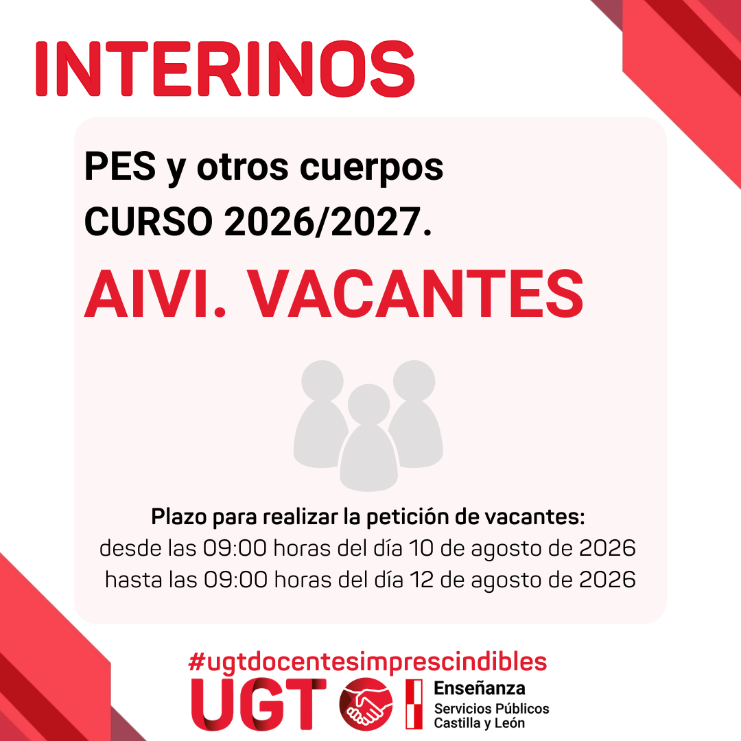 Interinos PES y otros cuerpos: Curso 2026 / 2027. AIVI. Vacantes