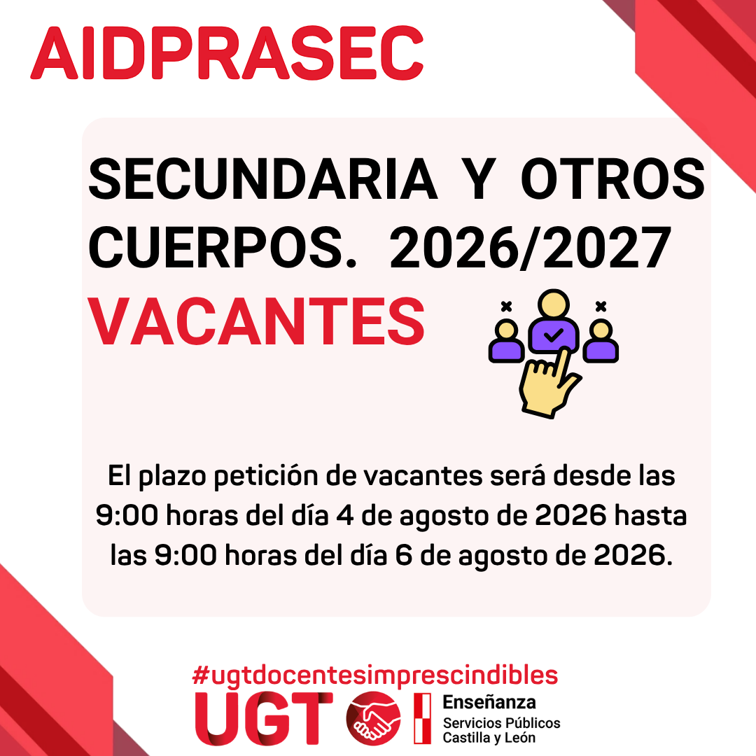 AIDPRASEC 2026 / 2027. Secundaria y otros cuerpos. Vacantes