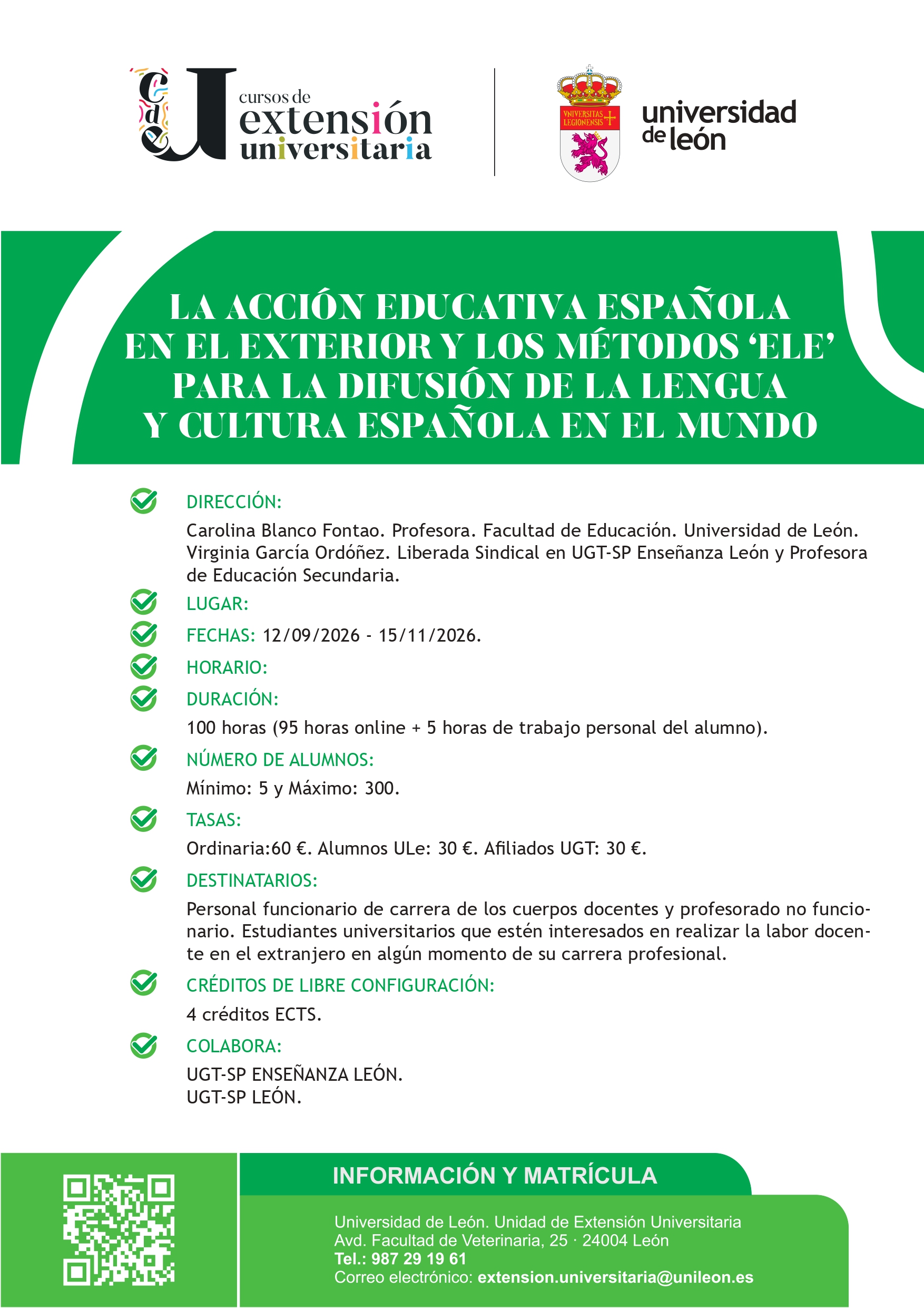 Curso: La acción educativa española en el exterior y los métodos ELE para la difusión de la lengua y cultura española en el mundo