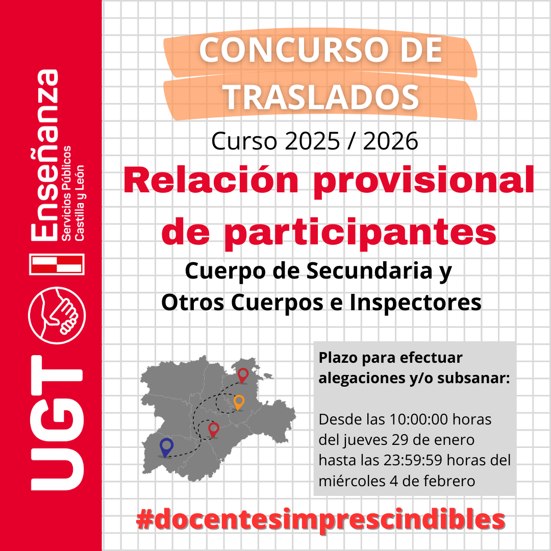 Curso 2025 / 2026. Concurso de Traslados. Cuerpo de Secundaria y Otros Cuerpos e Inspectores. Relación provisional de participantes
