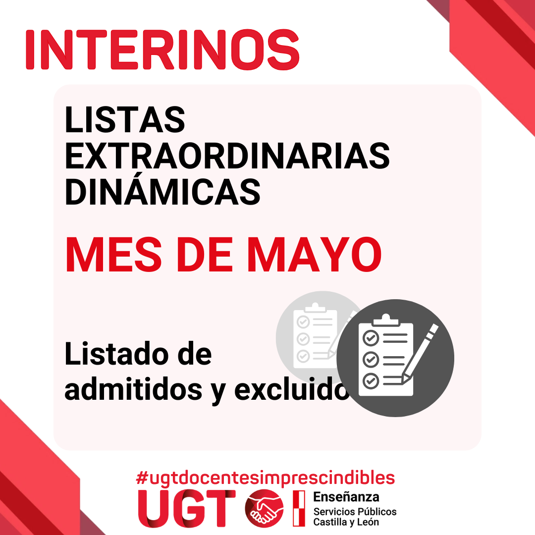 Interinos. PES y otros cuerpos. Listas extraordinarias dinámicas. Curso 25 / 26. Resoluciones. Solicitudes del plazo del mes de mayo. Listados de admitidos y excluidos.