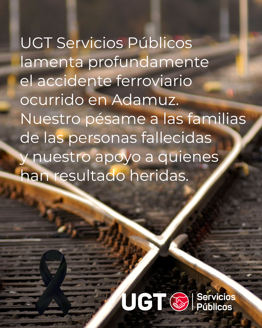 UGT Servicios Públicos expresa su pesar por el accidente ferroviario ocurrido en Adamuz
