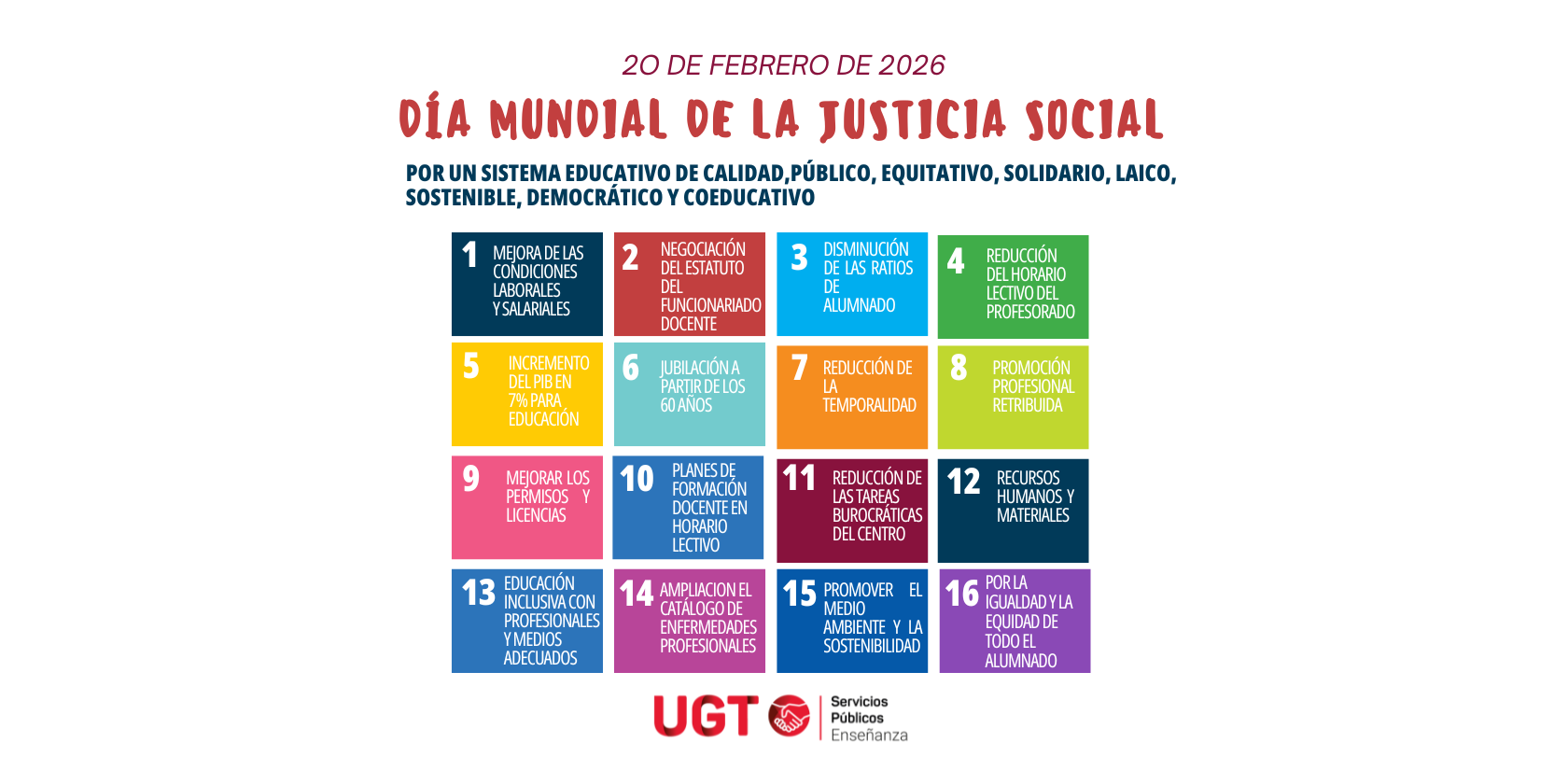 Enseñanza de UGT SP reclama que la justicia social sea el eje vertebrador del sistema educativo