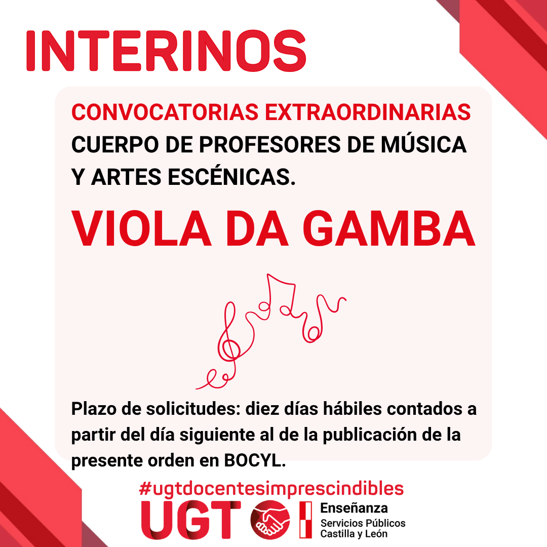 Convocatoria extraordinaria por concurso de méritos para cubrir una plaza de viola da gamba en el cuerpo de profesores de música y artes escénicas.